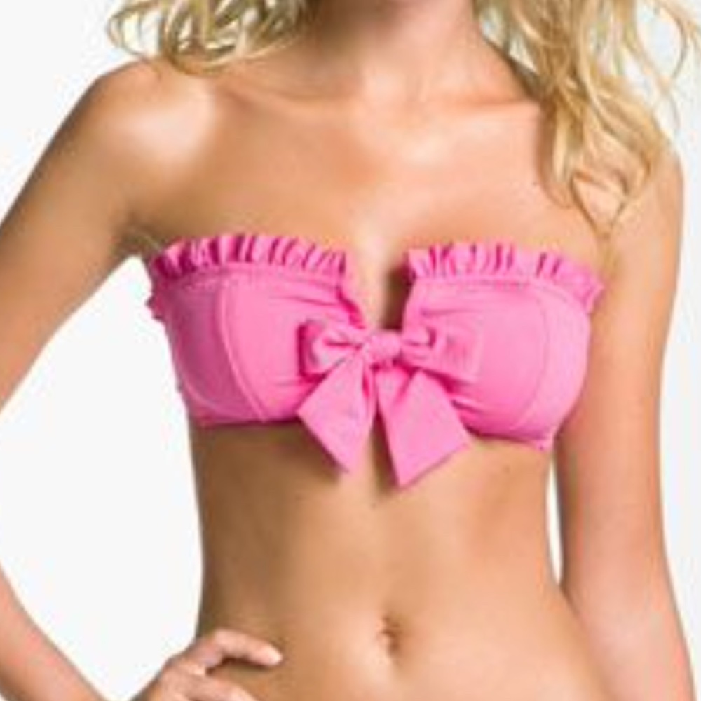 Betsey Johnson Azalea Pink Cake Pop Ruffle Bandeau Bikini Top Sz L